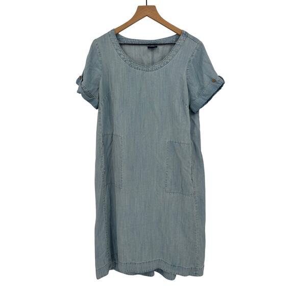 J Jill Dresses & Skirts - J Jill Denim Midi Dress Sz M Tencel Denim Look Pockets Relaxed Fit Casual Chic